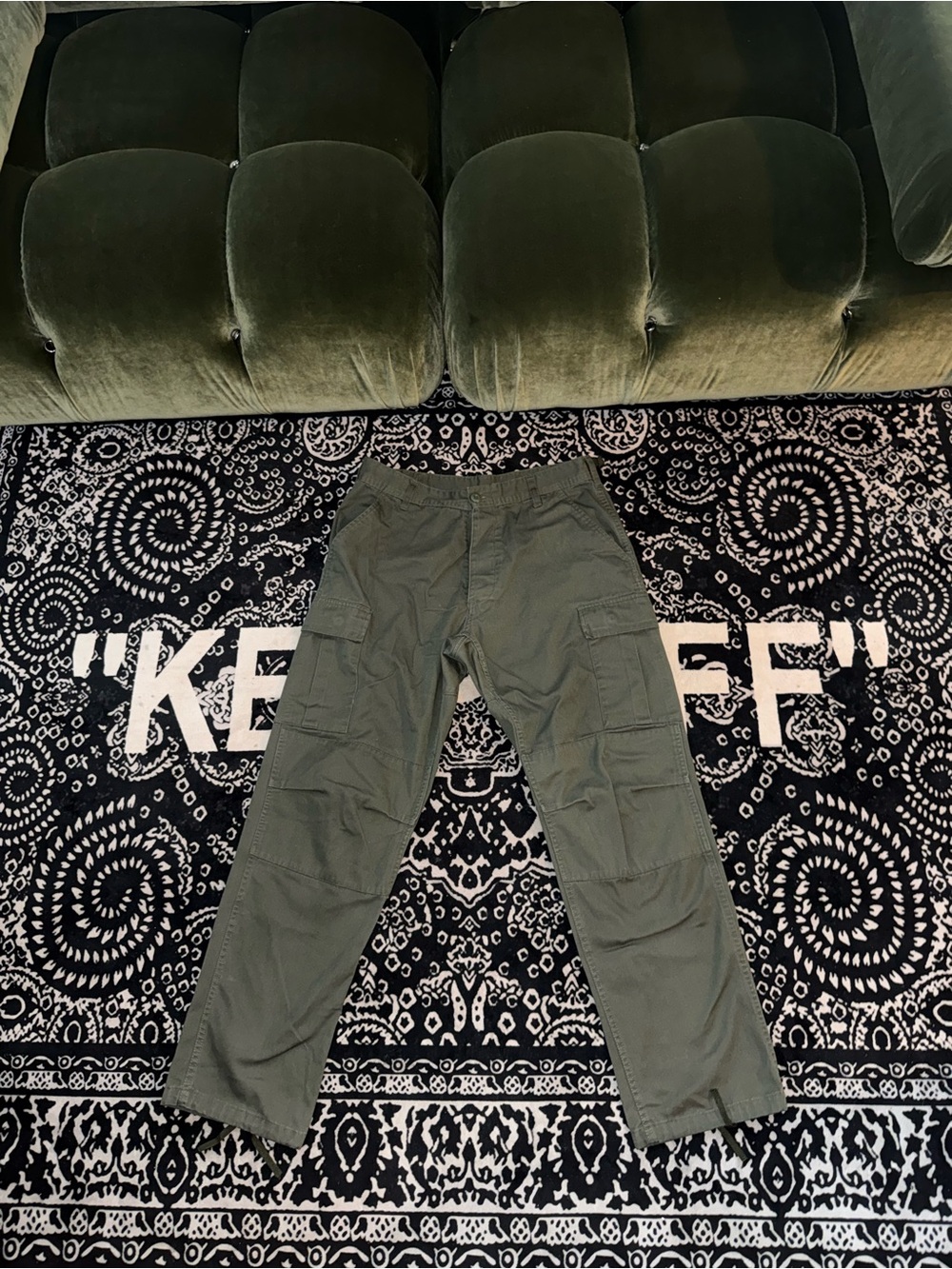 Local European Olive Green Straight-Leg Cargo Pants